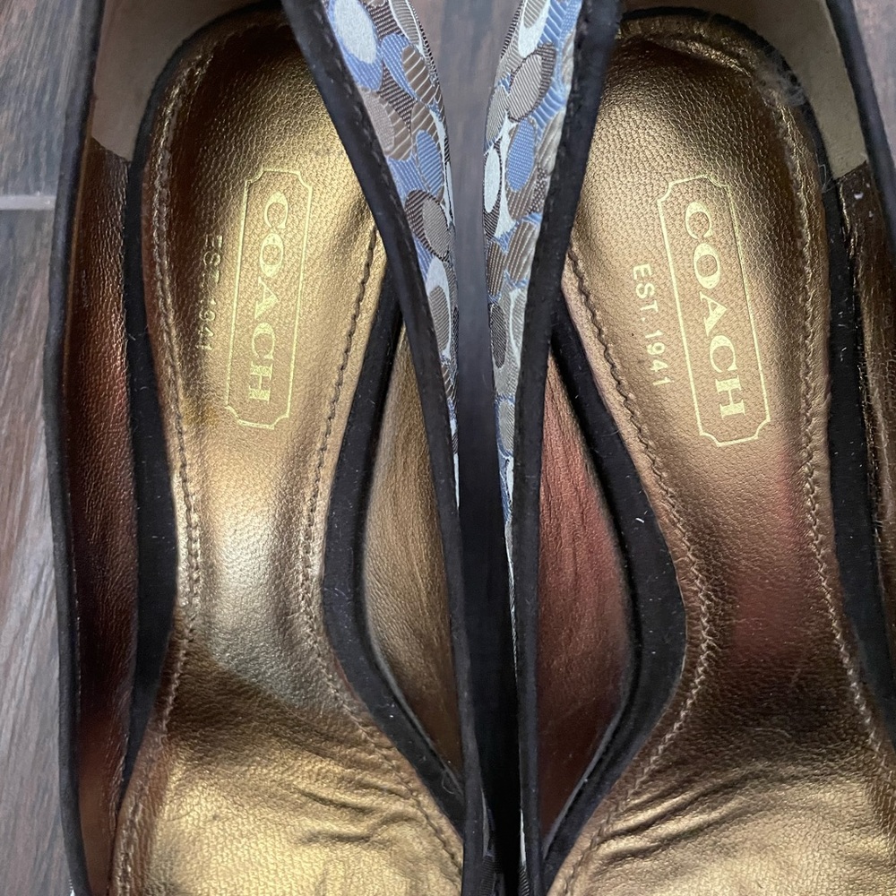 Coach Signature Jacquard Wedge Pumps in Blue, Brown, Cream - Picture 7 of 7